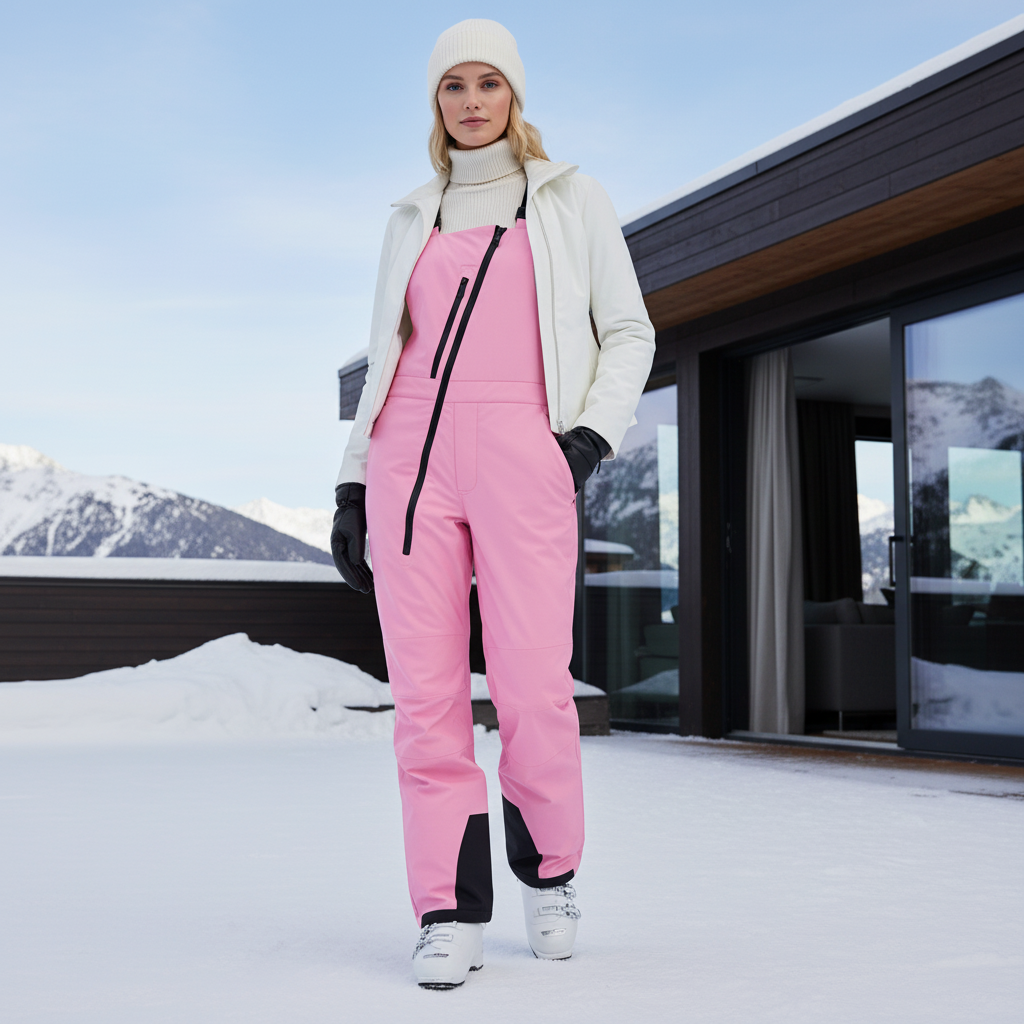 Pantalon De Ski Rose Poudre Imperméable Salopette Ski Femme - Polyester