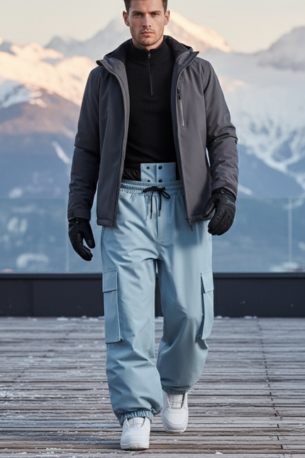 Pantalon De Ski Bleu Cargo Ample Homme Imperméable - Polyester