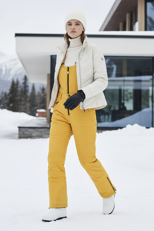 Pantalon De Ski Jaune Bretelles Imperméable Femme Élégant - Polyester