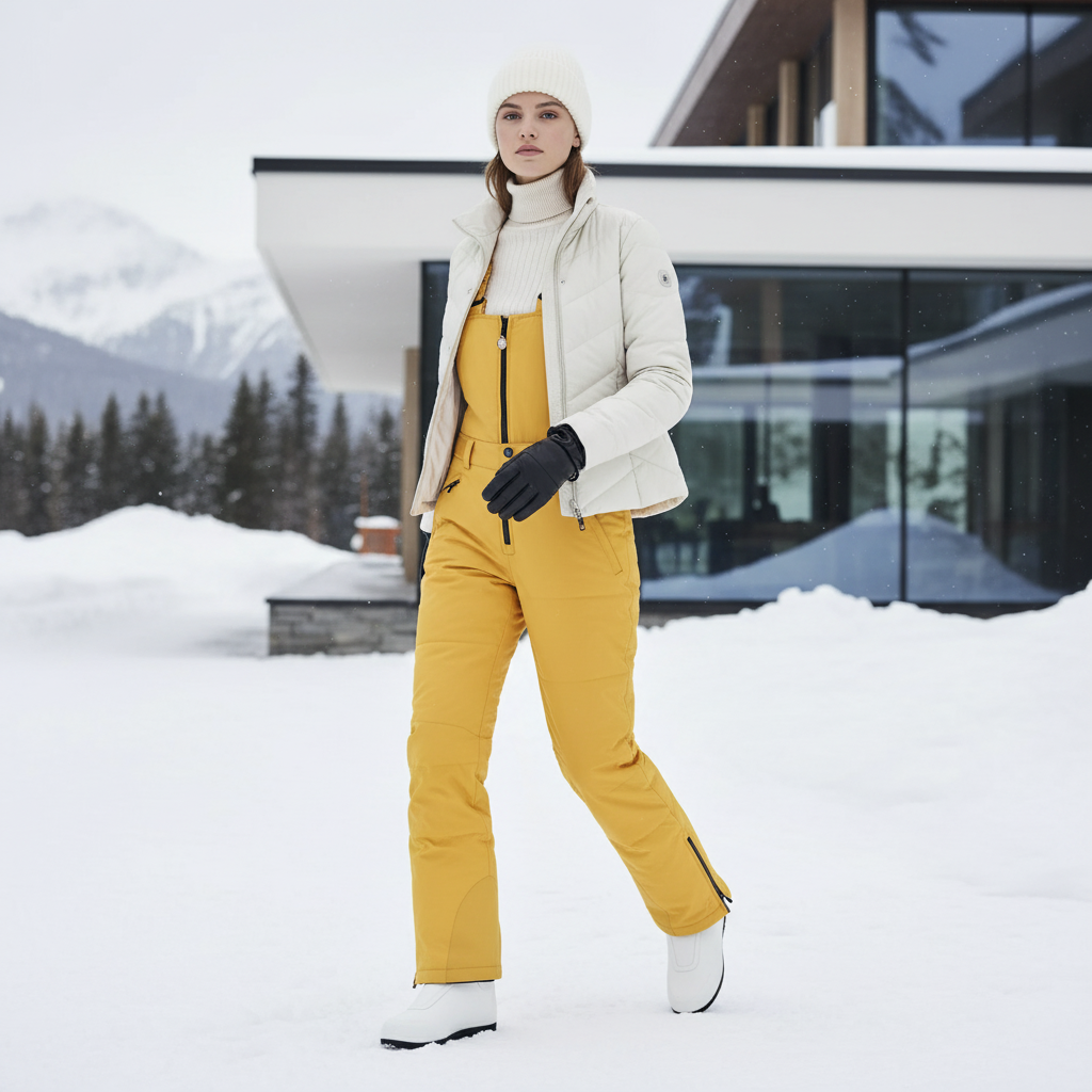 Pantalon De Ski Jaune Bretelles Imperméable Femme Élégant - Polyester