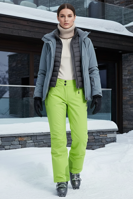Pantalon De Ski Vert Fluorescent Coupe Droite Imperméable - Polyester
