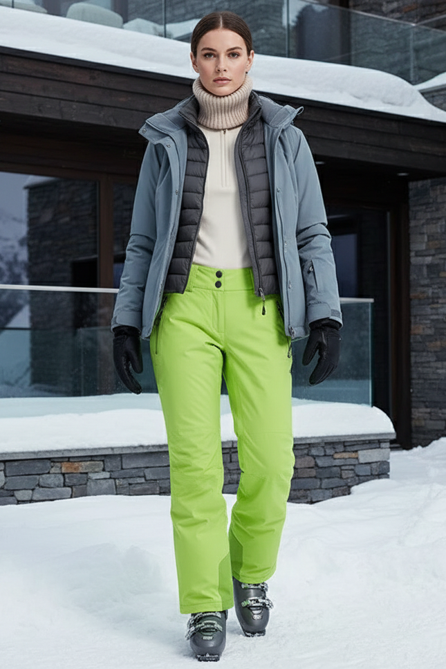 Pantalon De Ski Vert Fluorescent Coupe Droite Imperméable - Polyester
