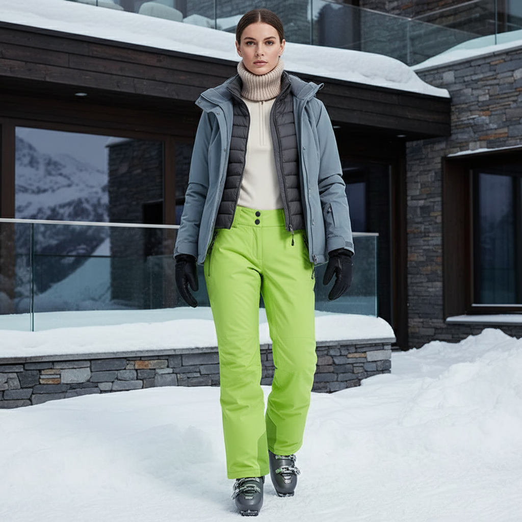 Pantalon De Ski Vert Fluorescent Coupe Droite Imperméable - Polyester