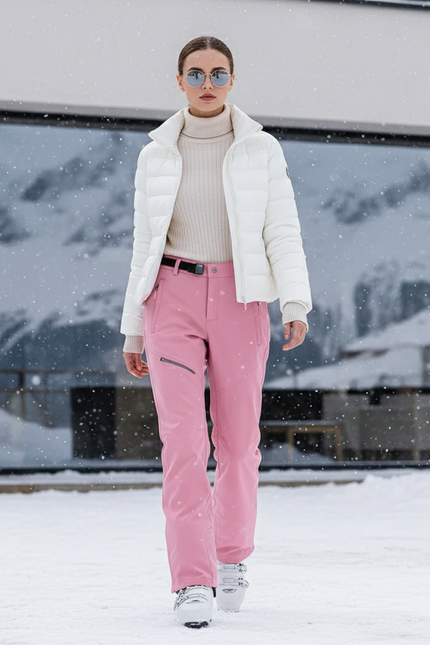 Pantalon De Ski Rose Imperméable Chaud Femme Coupe Droite - Polyester
