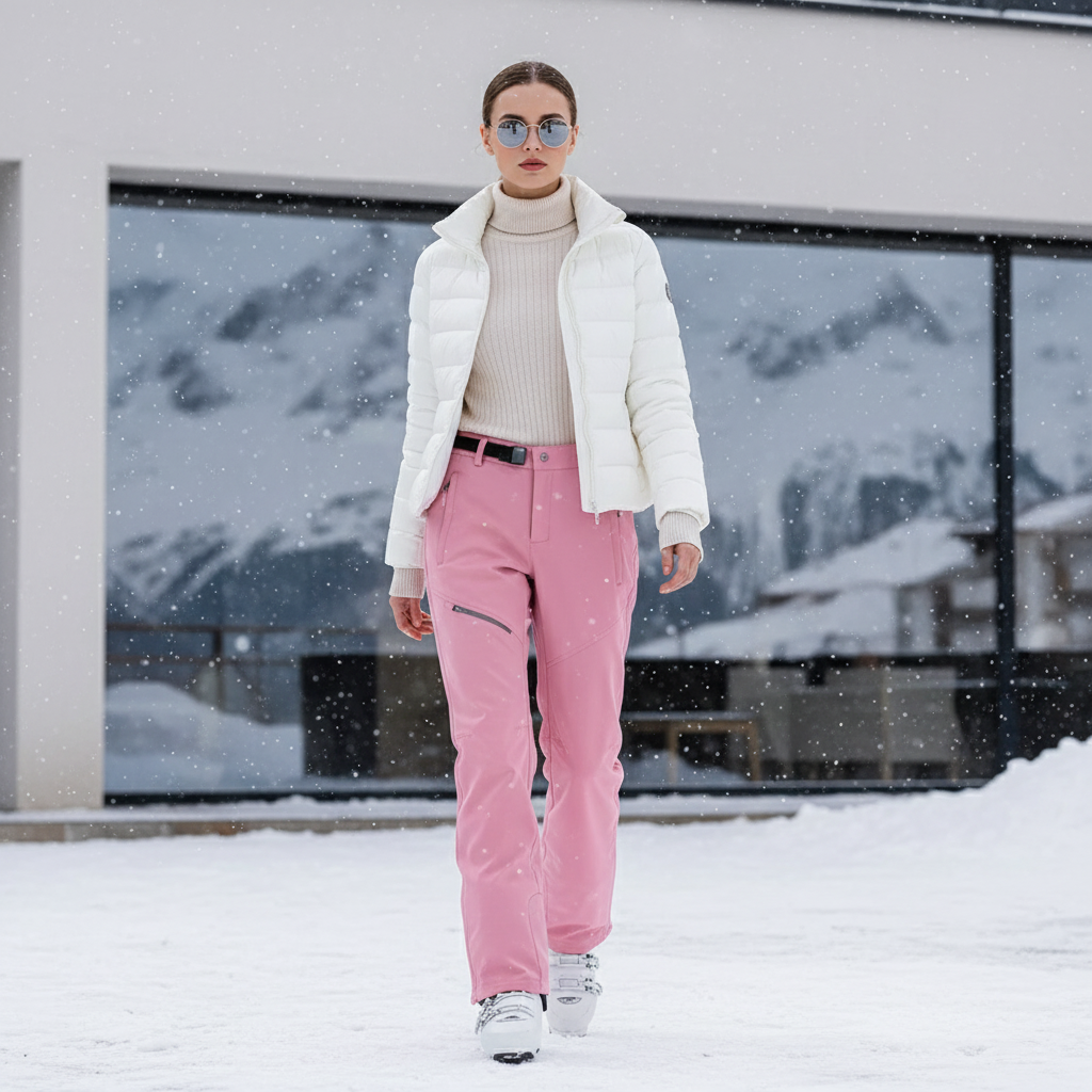 Pantalon De Ski Rose Imperméable Chaud Femme Coupe Droite - Polyester