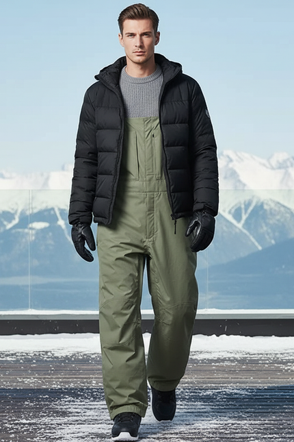 Pantalon De Ski Kaki Ample Bretelles Homme Hiver - Polyester