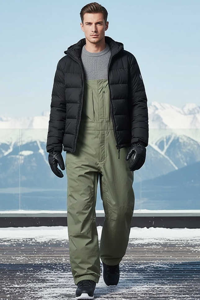 Pantalon De Ski Kaki Ample Bretelles Homme Hiver - Polyester