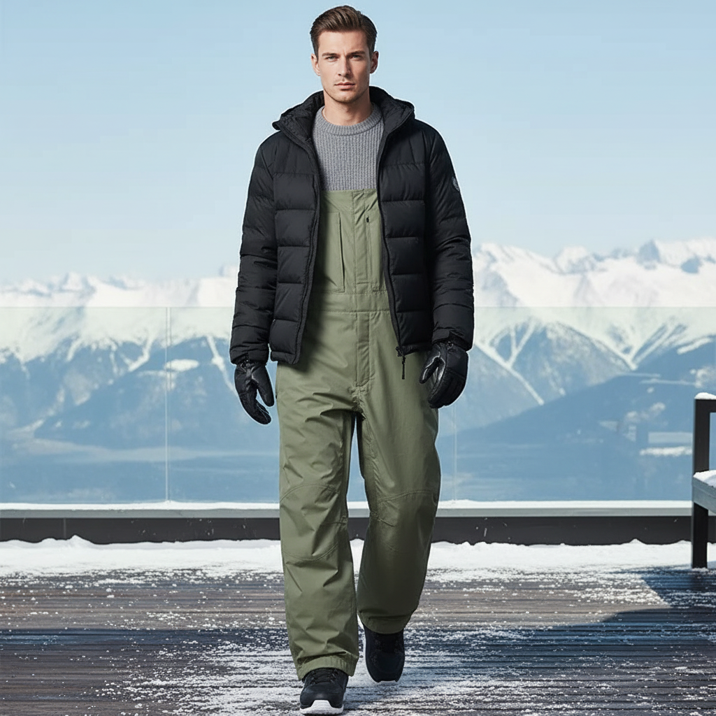 Pantalon De Ski Kaki Ample Bretelles Homme Hiver - Polyester