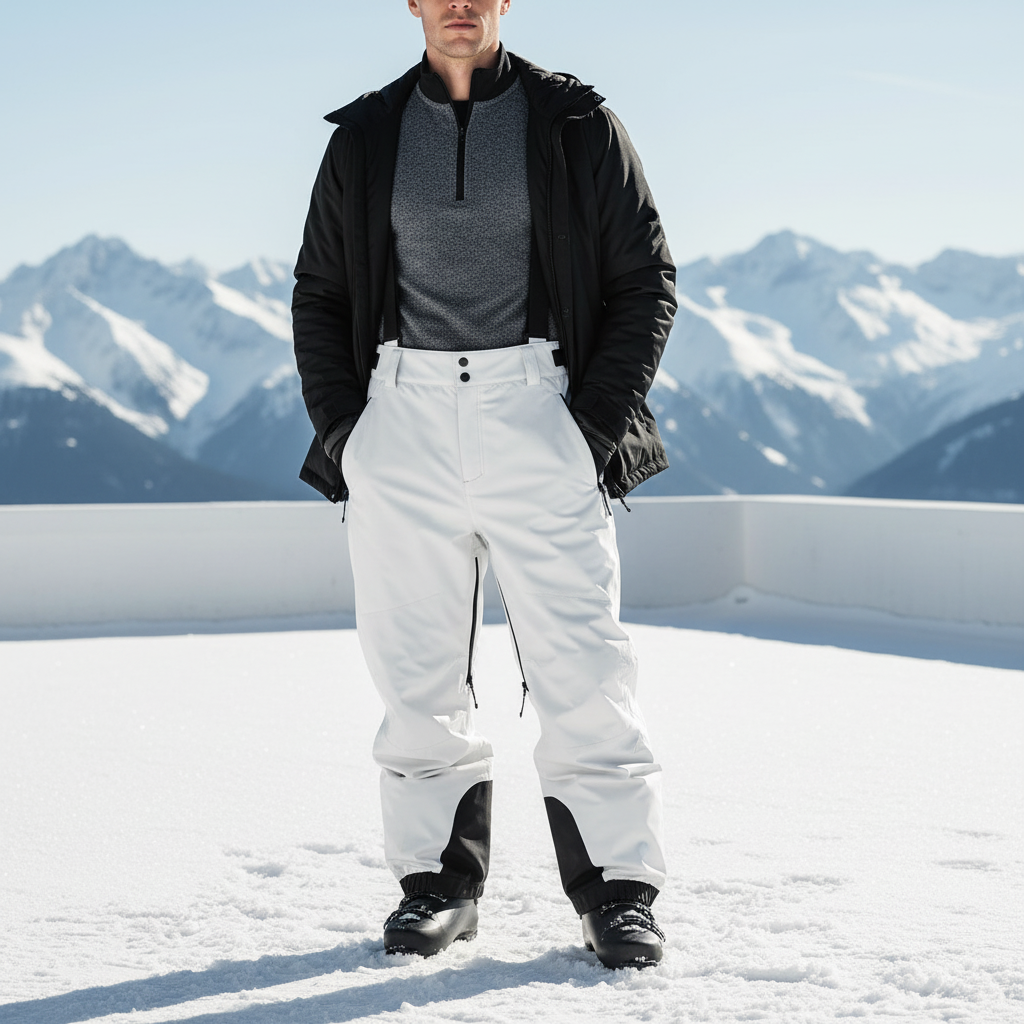 Pantalon De Ski Blanc Homme Imperméable Bretelles Hiver - Polyester