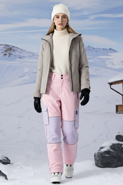Pantalon De Ski Rose Lilas Imperméable Cargo Unisexe - Multicolore Polyester