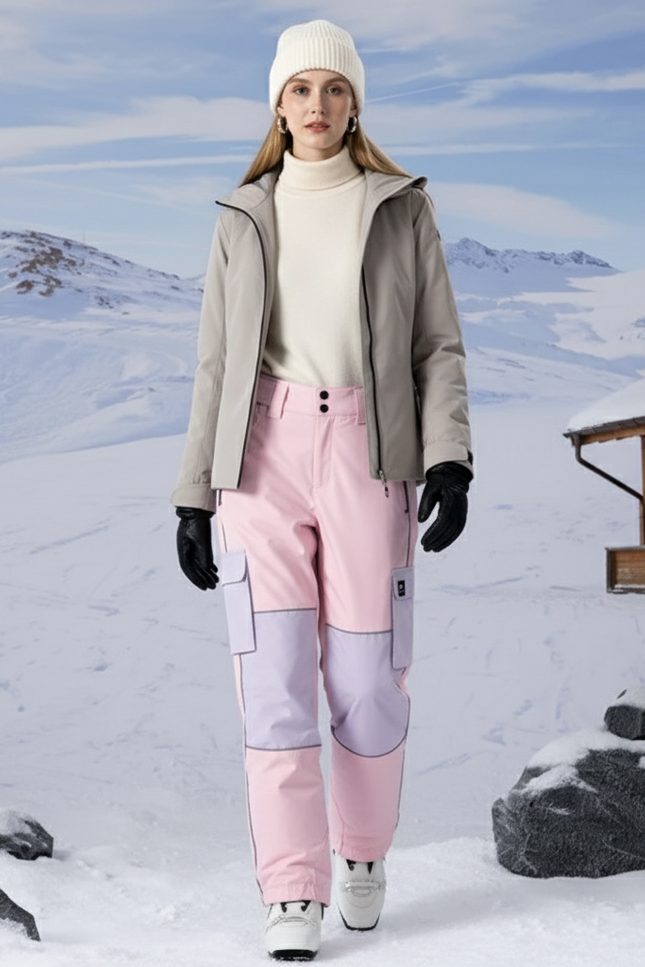 Pantalon De Ski Rose Lilas Imperméable Cargo Unisexe - Multicolore Polyester