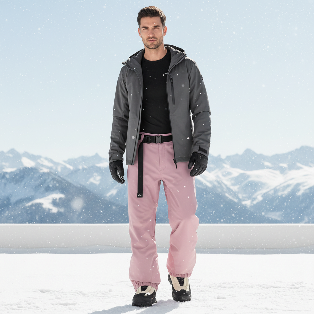 Pantalon De Ski Rose Homme Imperméable Coupe Droite - Polyester