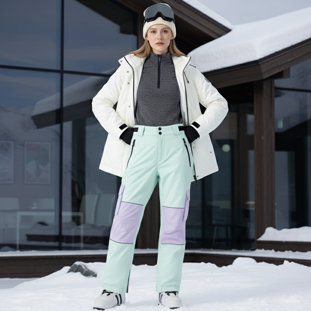 Pantalon De Ski Bicolore Imperméable Unisexe Cargo Hiver - Multicolore Polyester