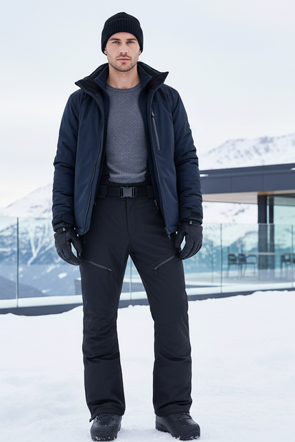 Pantalon De Ski Noir Imperméable Coupe Droite Unisexe - Polyester