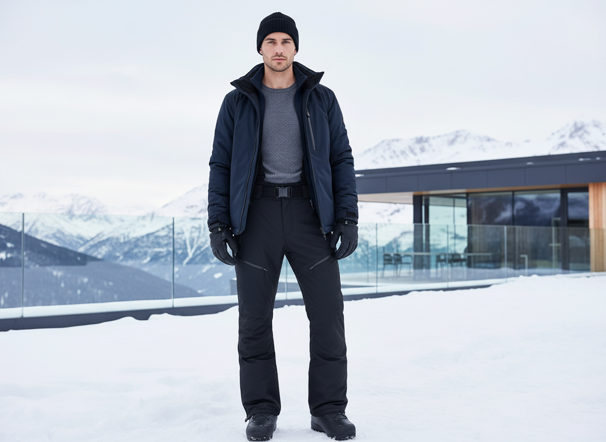 Pantalon De Ski Noir Imperméable Coupe Droite Unisexe - Polyester