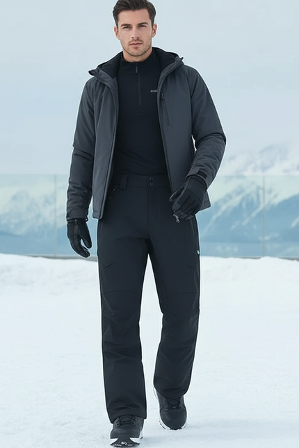 Pantalon De Ski Noir Imperméable Homme Droit Épais - Polyester