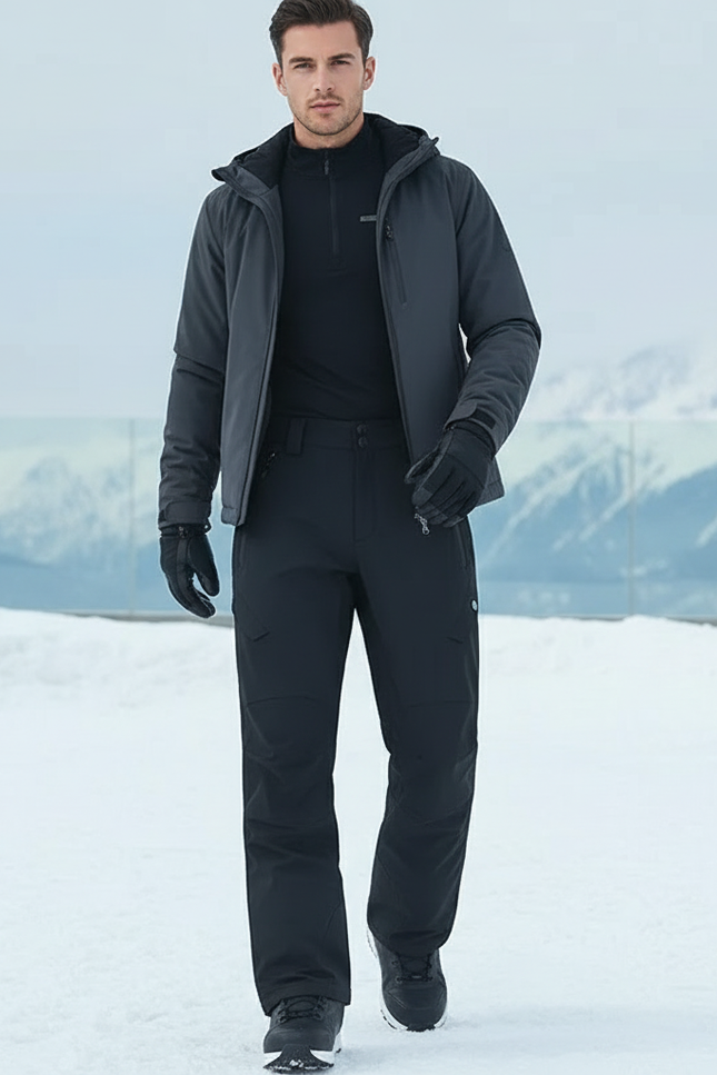 Pantalon De Ski Noir Imperméable Homme Droit Épais - Polyester