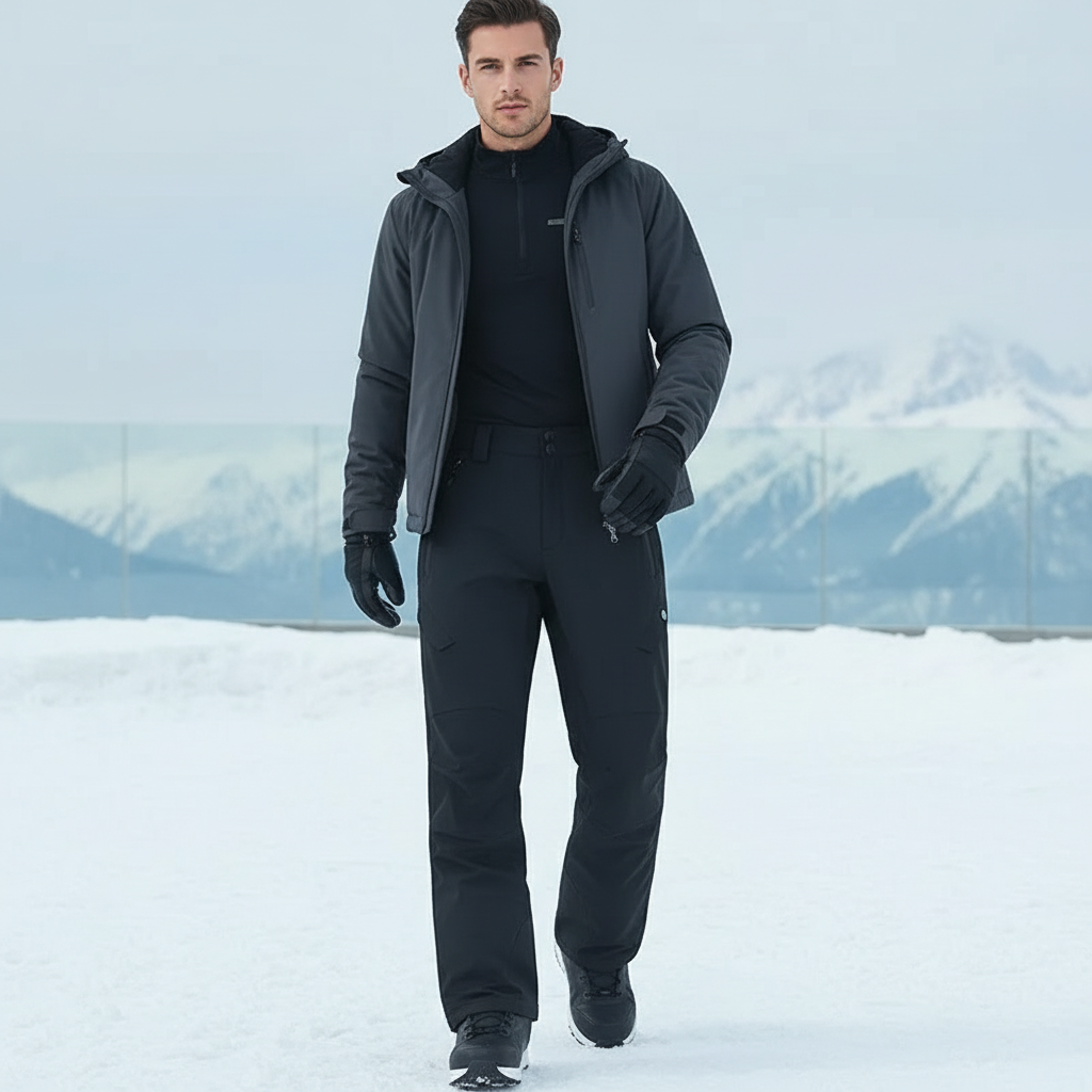 Pantalon De Ski Noir Imperméable Homme Droit Épais - Polyester
