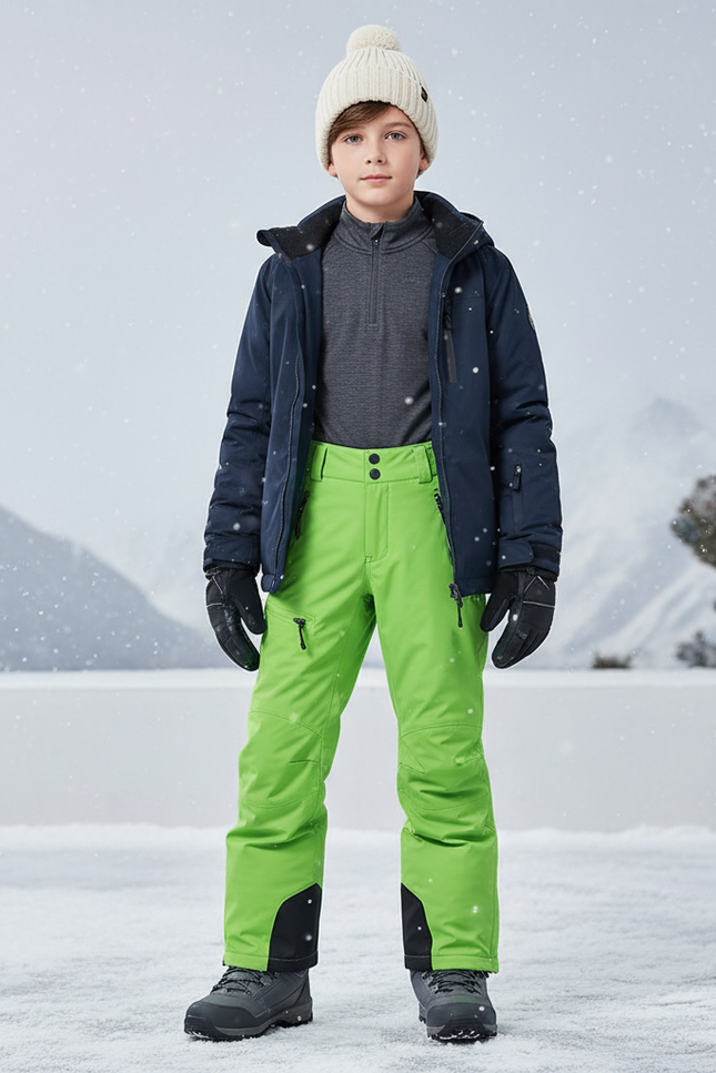 Pantalon De Ski Enfant Vert Fluorescent Imperméable Thermique - Polyester