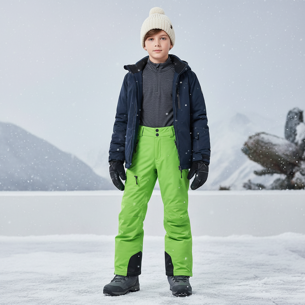Pantalon De Ski Enfant Vert Fluorescent Imperméable Thermique - Polyester
