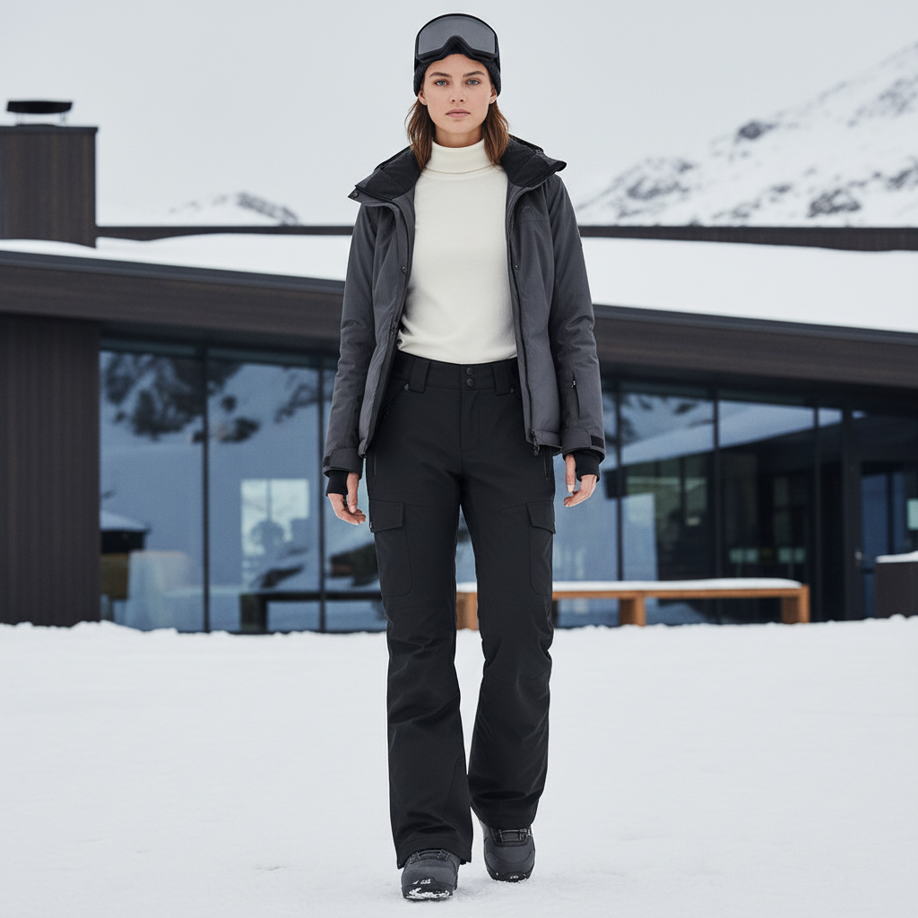 Pantalon De Ski Noir Cargo Imperméable Hiver Femme - Polyester