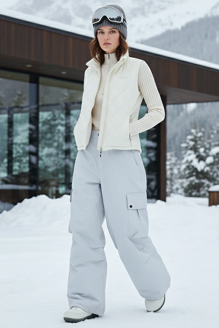 Pantalon De Ski Gris Clair Cargo Ample Imperméable Unisexe - Polyester