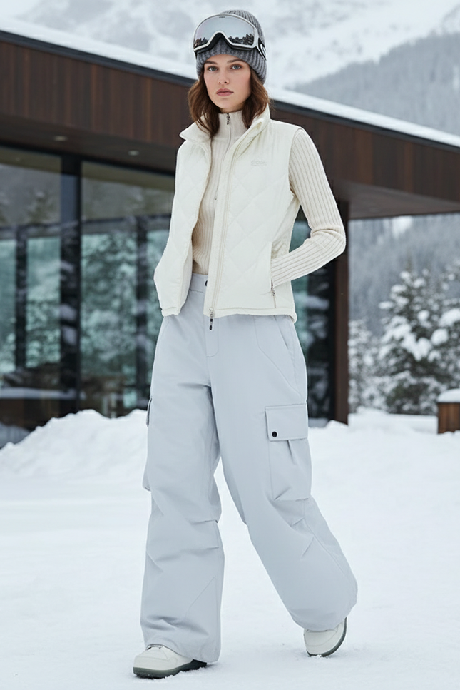 Pantalon De Ski Gris Clair Cargo Ample Imperméable Unisexe - Polyester