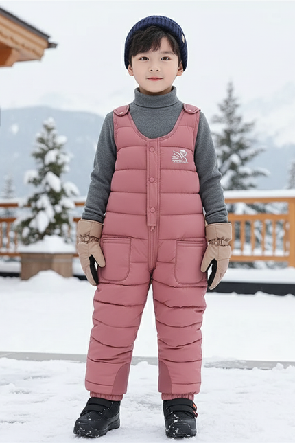 Pantalon De Ski Rose Enfant Matelassé Bretelles - Polyester