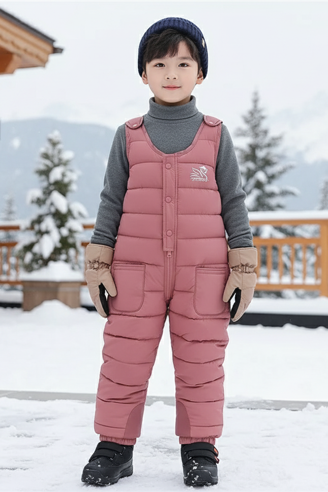 Pantalon De Ski Rose Enfant Matelassé Bretelles - Polyester