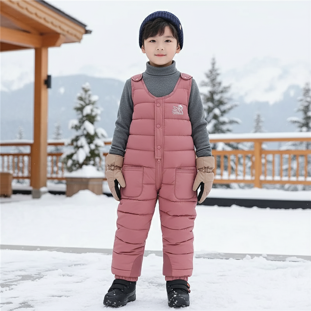 Pantalon De Ski Rose Enfant Matelassé Bretelles - Polyester