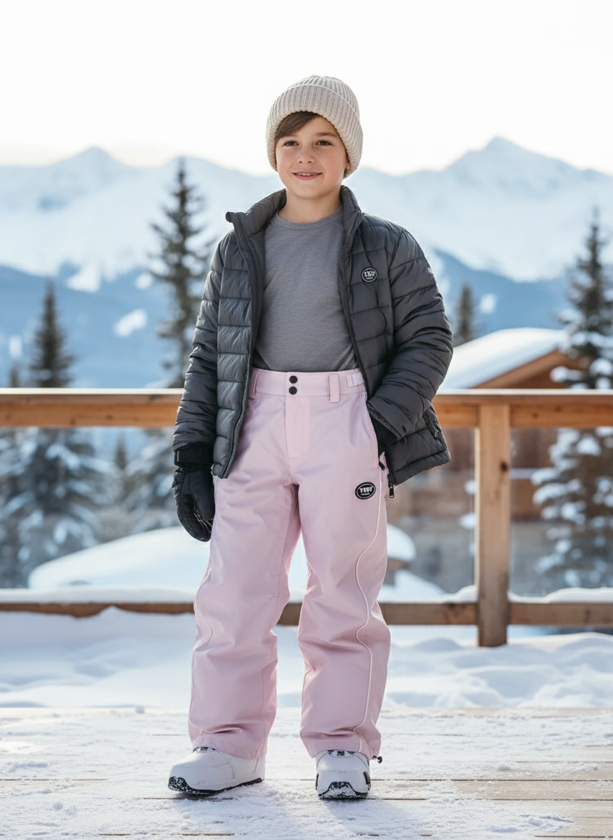 Pantalon De Ski Rose Pâle Imperméable Enfant Coupe Droite - Polyester