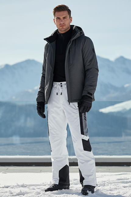 Pantalon De Ski Blanc Imperméable Homme Bicolore - Polyester