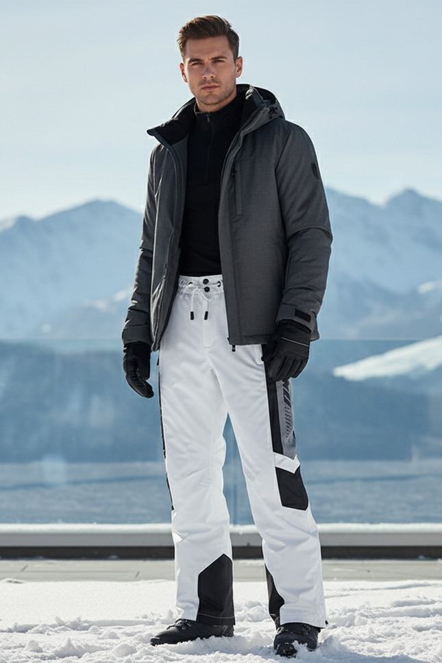 Pantalon De Ski Blanc Imperméable Homme Bicolore - Polyester