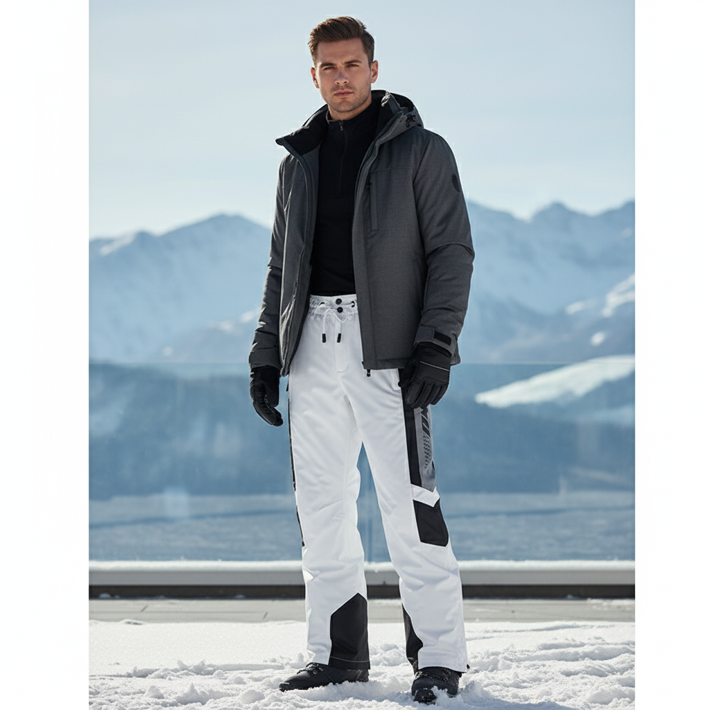 Pantalon De Ski Blanc Imperméable Homme Bicolore - Polyester