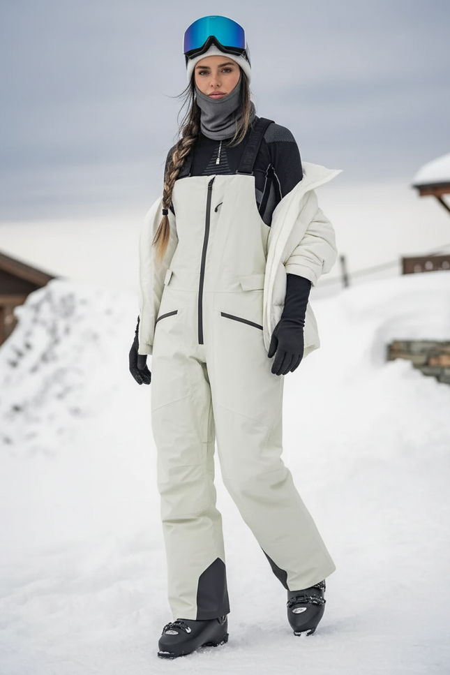 Pantalon De Ski Salopette Beige Imperméable Thermique Femme - Polyester