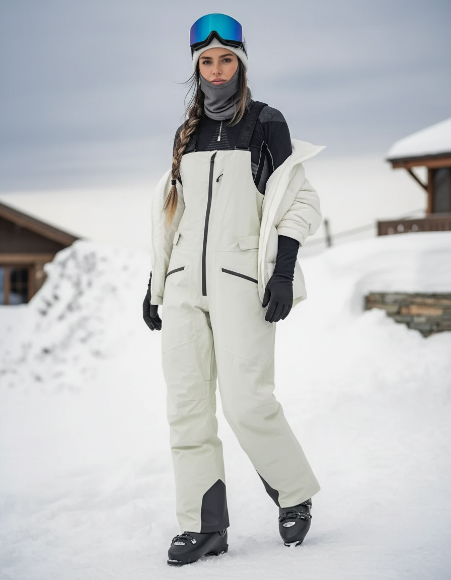 Pantalon De Ski Salopette Beige Imperméable Thermique Femme - Polyester