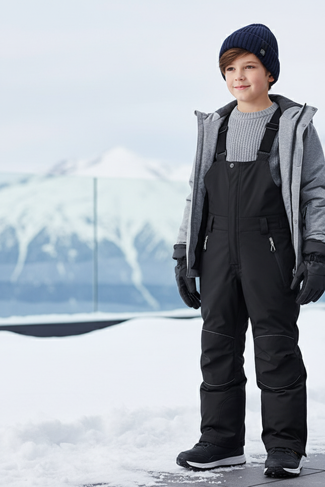 Pantalon De Ski Enfant Noir Salopette Imperméable Hiver - Polyester