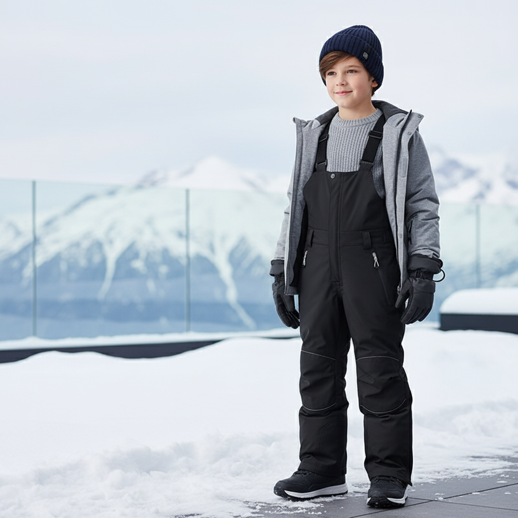 Pantalon De Ski Enfant Noir Salopette Imperméable Hiver - Polyester