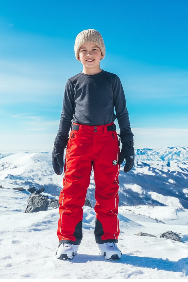 Pantalon De Ski Rouge Imperméable Enfant Hiver Respirant - Polyester
