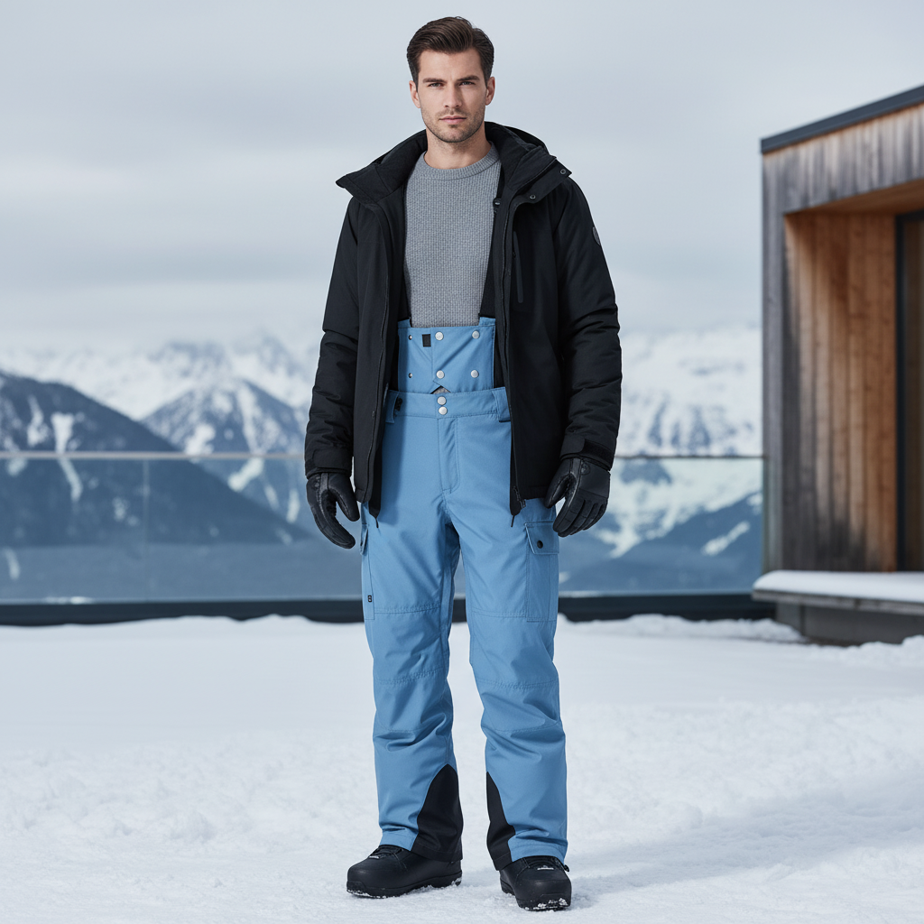 Pantalon De Ski Salopette Bleu Imperméable Chaud Homme - Polyester