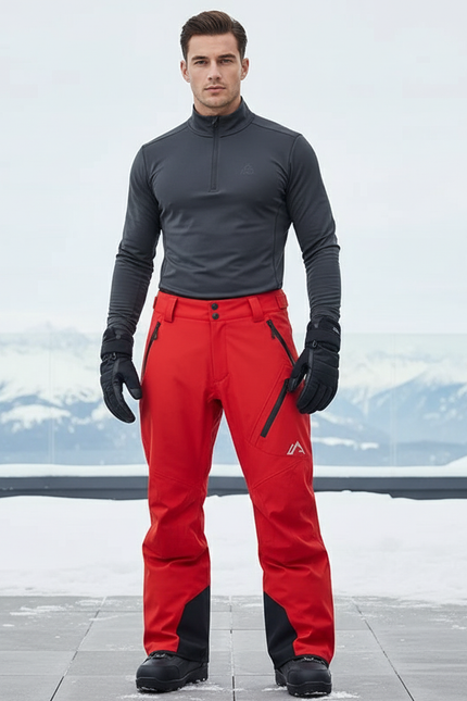 Pantalon De Ski Rouge Imperméable Homme Coupe Droite - Polyester
