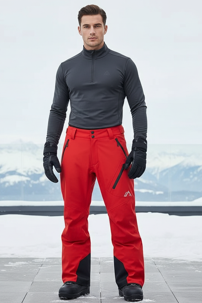 Pantalon De Ski Rouge Imperméable Homme Coupe Droite - Polyester