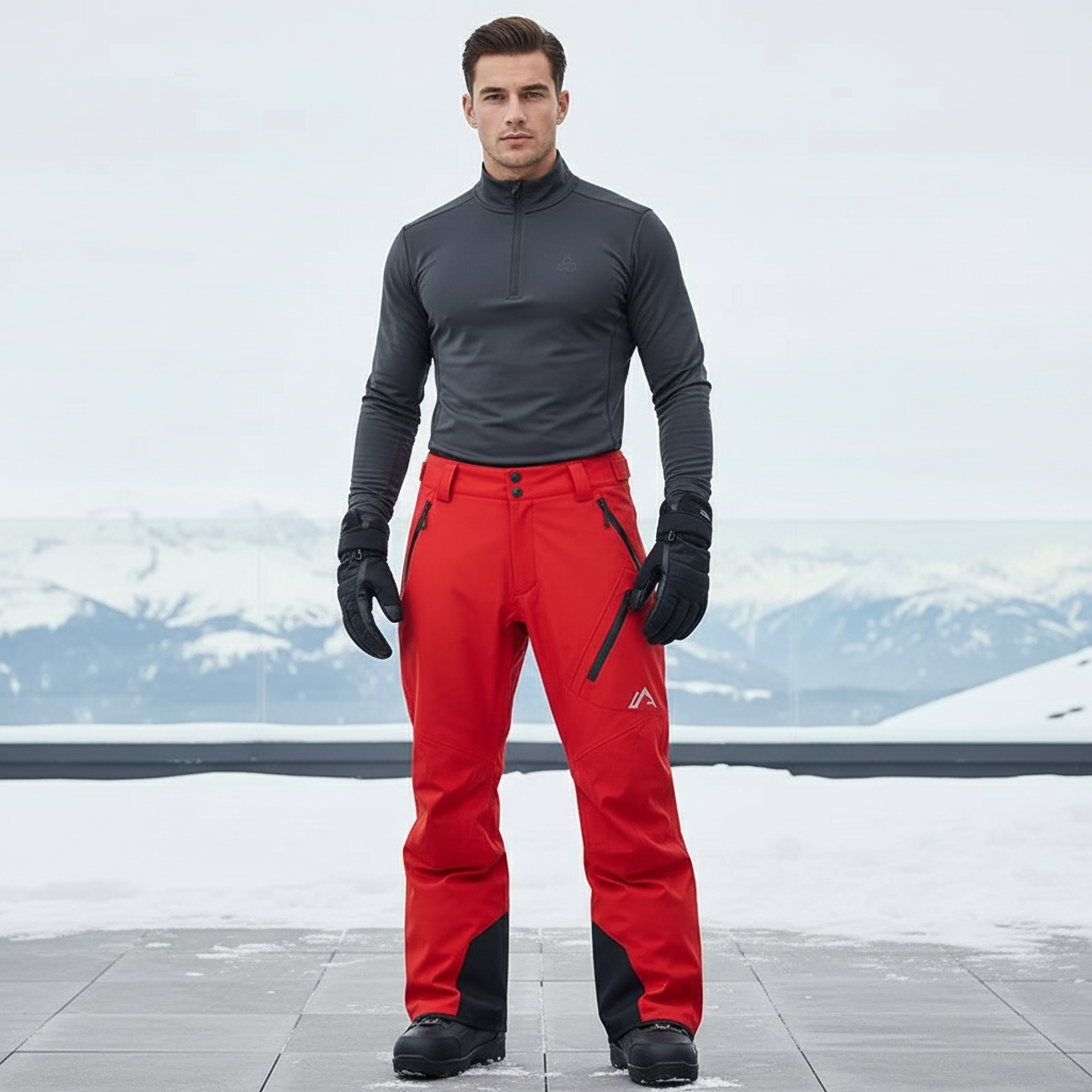 Pantalon De Ski Rouge Imperméable Homme Coupe Droite - Polyester