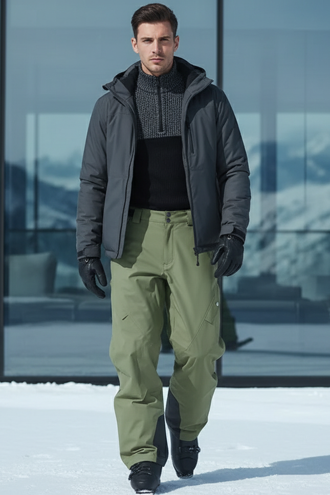 Pantalon De Ski Vert Kaki Ample Imperméable Homme - Polyester