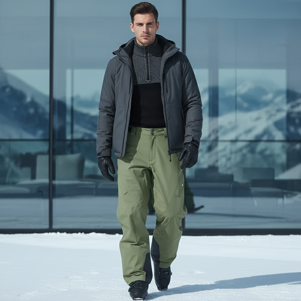 Pantalon De Ski Vert Kaki Ample Imperméable Homme - Polyester