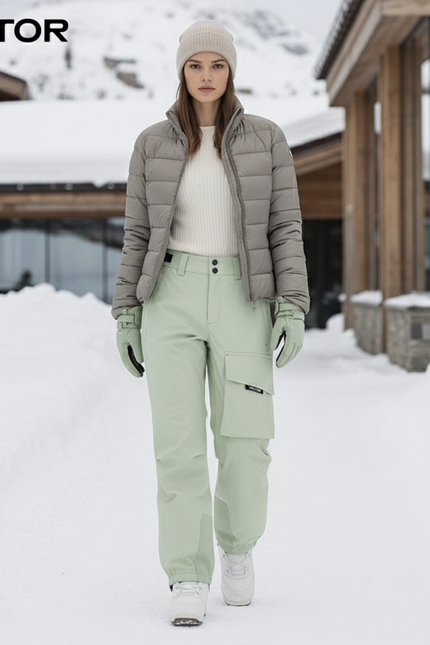 Pantalon De Ski Vert Clair Cargo Imperméable Femme Hiver - Polyester