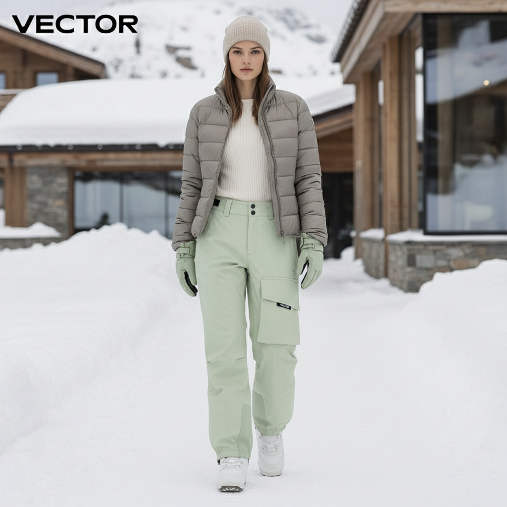 Pantalon De Ski Vert Clair Cargo Imperméable Femme Hiver - Polyester
