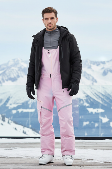 Pantalon De Ski Rose Pâle Imperméable Cargo Ample Unisexe - Polyester