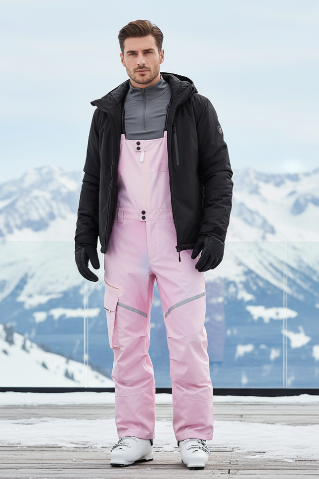 Pantalon De Ski Rose Pâle Imperméable Cargo Ample Unisexe - Polyester