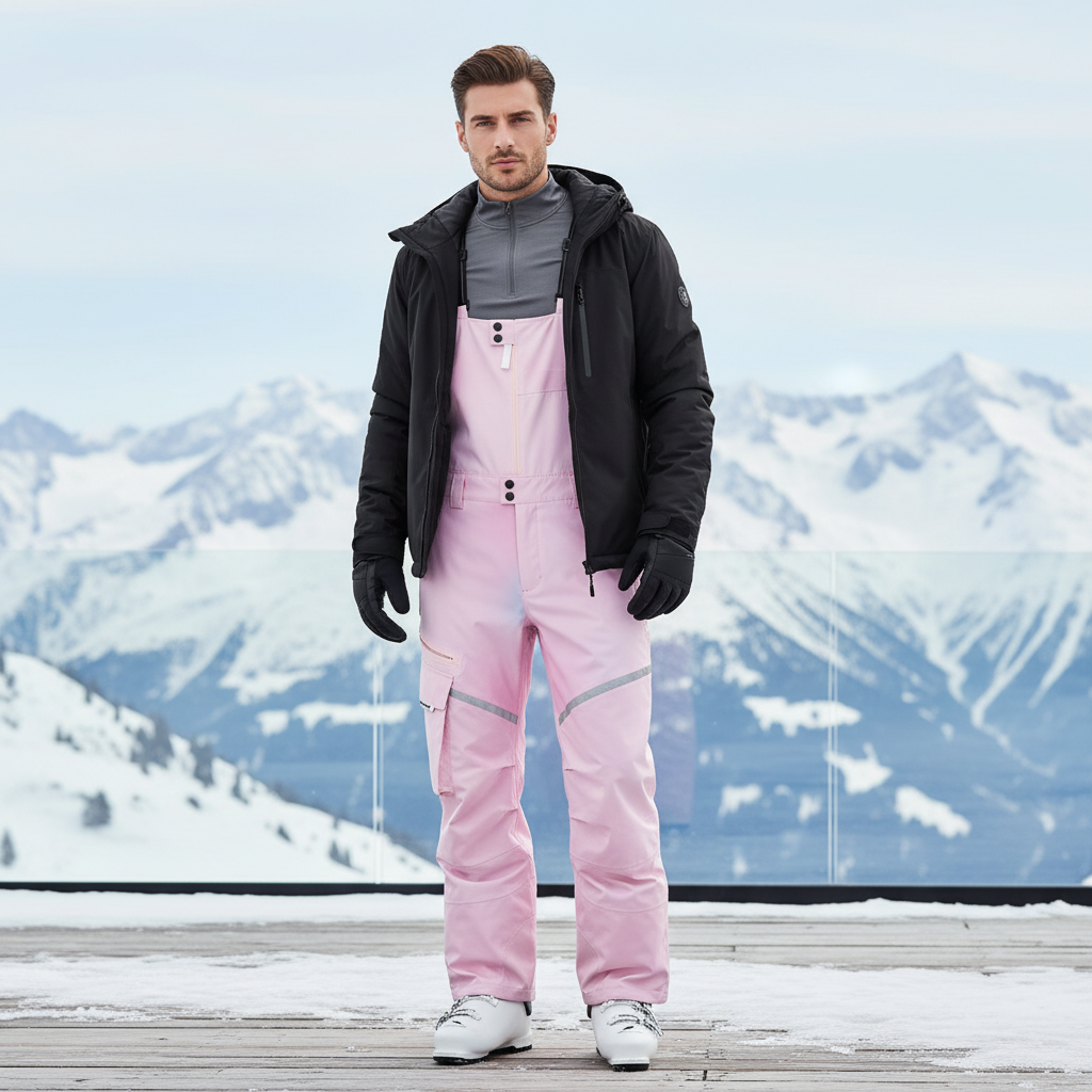 Pantalon De Ski Rose Pâle Imperméable Cargo Ample Unisexe - Polyester